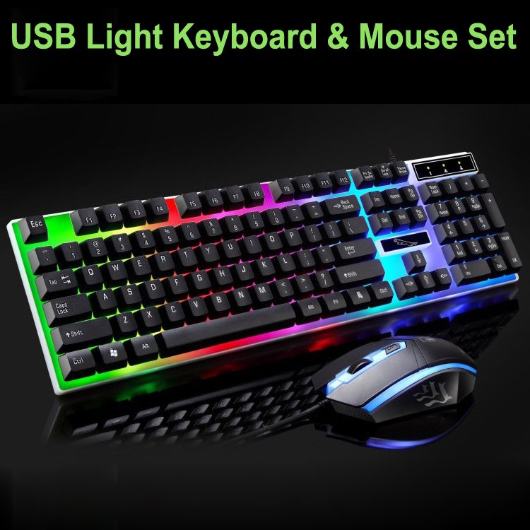 

Gaming Keyboard Mouse Set Rainbow LED Wired USB For PC Laptop Smart TV
