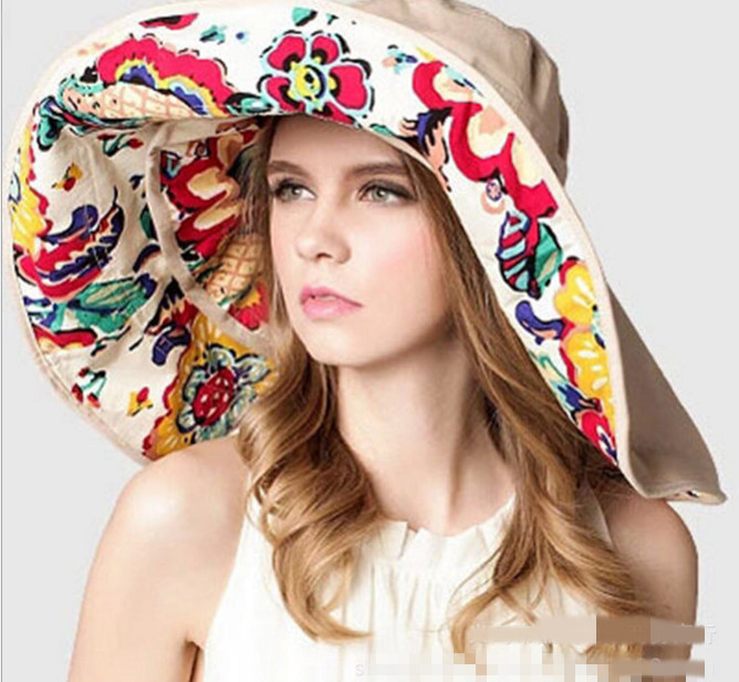 

Good quality brim can be removed 2020 Fashion Design Flower Foldable Brimmed Sun Hat Summer Hats for Women UV Protection AB022