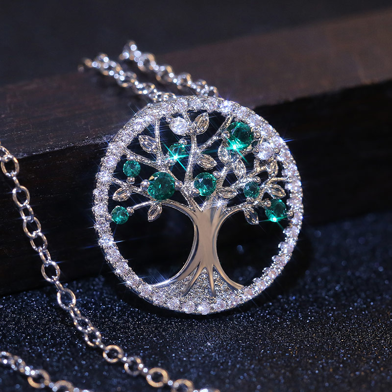 

Februaryfrost Brand Delicate Wishing Tree Women Necklace Green/Purple Stone Birthday Present High Quality Pendent Necklace Fashion Jewelry