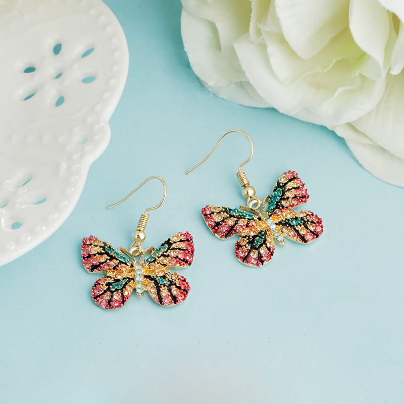 

Fashion Colorful Butterfly Earrings For Women Rhinestone Butterfly Shaped Purple Drop Earrings Romantic Women Accessories