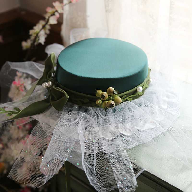 

2020 Forest Flower Wedding Hat Large Gauze Brim Ribbon Satin Fascinator Hat Summer Spring Fairy Women Party Fedora Headwear, As photo