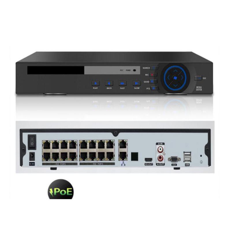 

H.265 16CH 4K 48V POE NVR For 3.0MP 4.0MP 5.0MP ONVIF IP PTZ Camera CCTV System Surveillance 2SATA 8CH POE NVR H.264 P2P Cloud