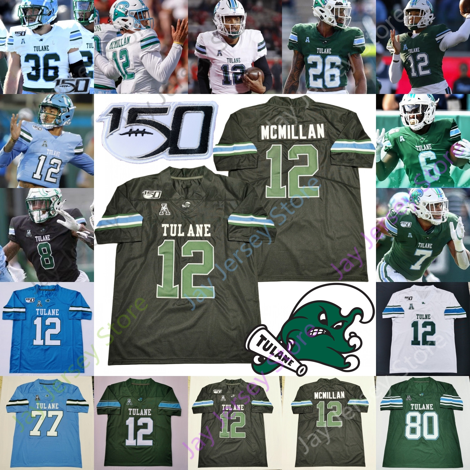 

Custom 2020 Tulane Green Wave Football Jersey NCAA College Tyjae Spears Jha'Quan Jackson Christian Daniels Cameron Sample Nick Anderson, Green i