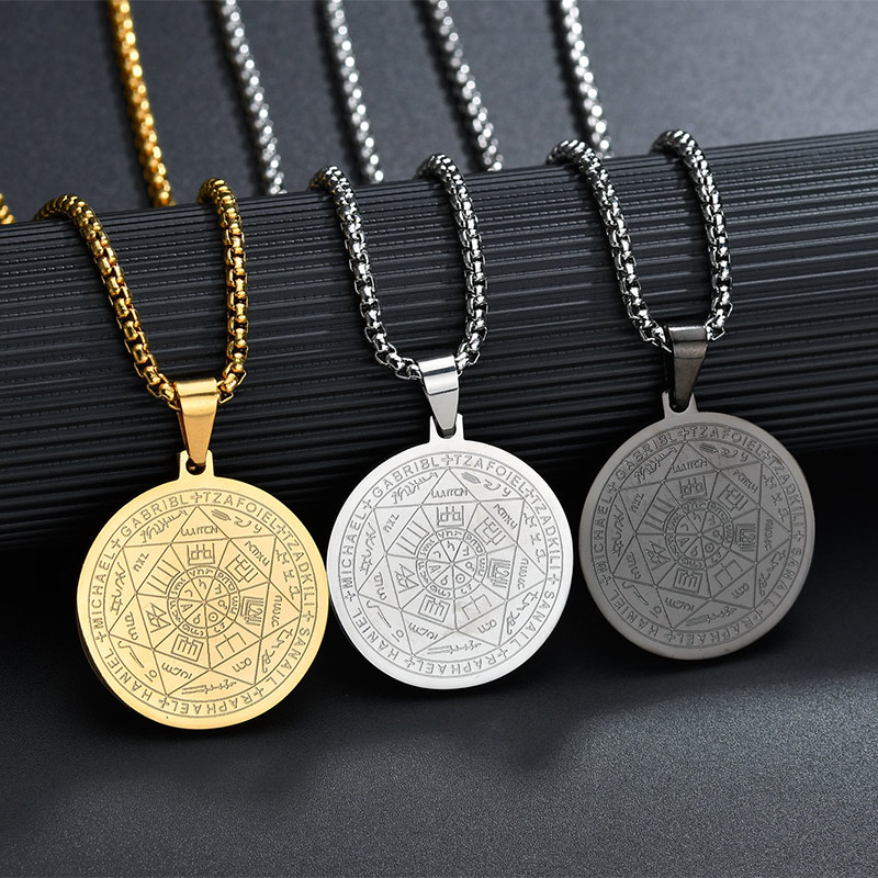 

New Arrive Gold Color Stainless Steel Round Necklace Pendants For Men Women Simple Vintage Necklace Religious Jewelry Gift