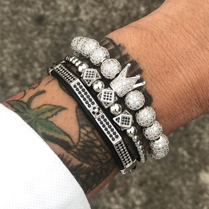 

luxury bracelet Gold Bracelets Men Crown Pave CZ Zircon Stainless Steel Beads Braided Braiding Bracelet Luxury mens accessoires