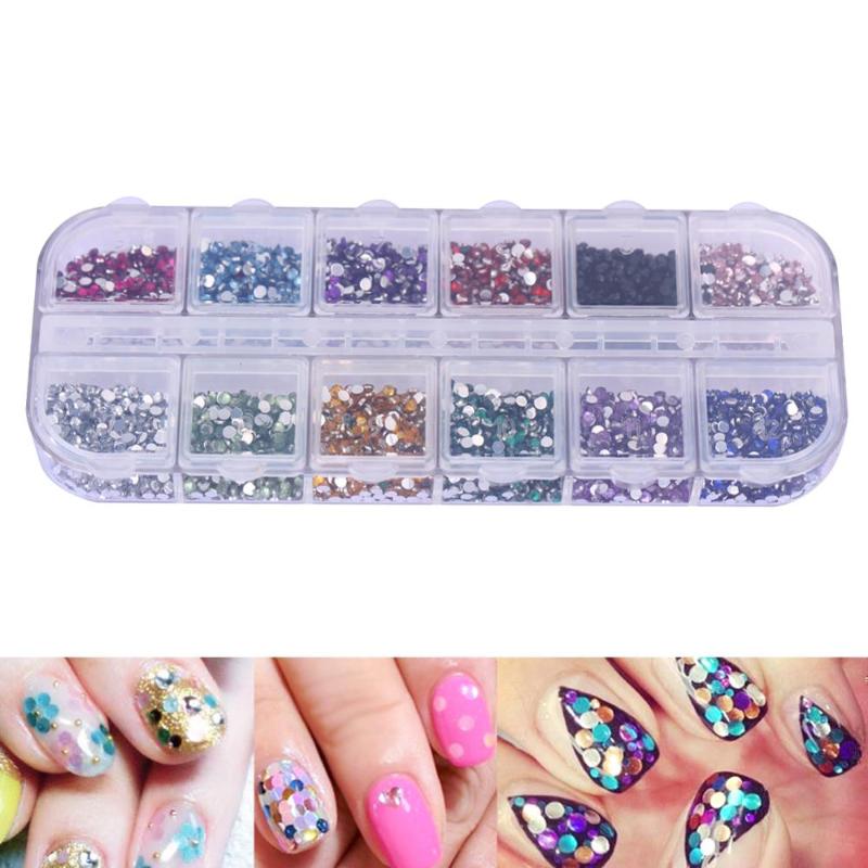 

3600pcs Colorful Nail Rhinestone 1.5mm Round Crystal 3D Nail Tips Rhinestone Sticker DIY Manicure Design Decorations Wheel