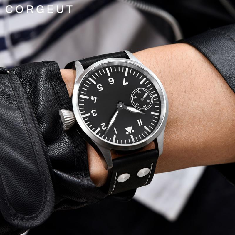 

Corgeut 17 Juwelen Mechanische Handaufzug Uhr ST 3600 Bewegung 6497 Mode Leder Sport Leuchtende Mann Luxus Marke Uhr, As pic