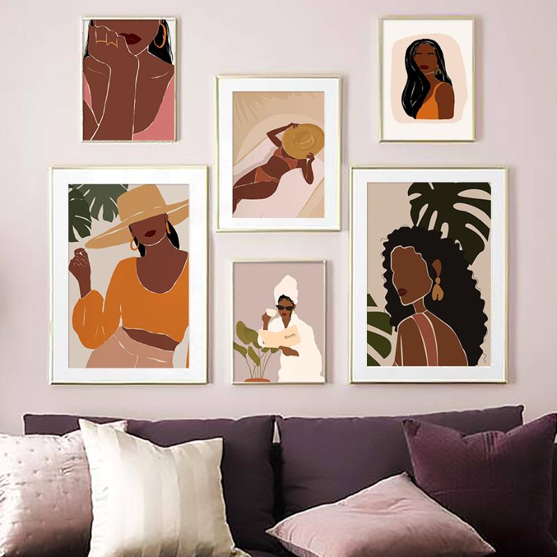 

Abstract Sexy Girl Monstera Wall Art Canvas Painting Nordic Posters And Prints Minimalist Wall Pictures For Living Room Decor