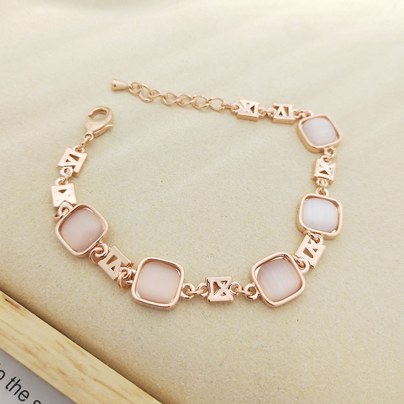 

New Fashionable Female Opal Square alloy bracelet For Women Trendy Rose Gold Color Exquisite Chain Charm Bracelets Jewelry