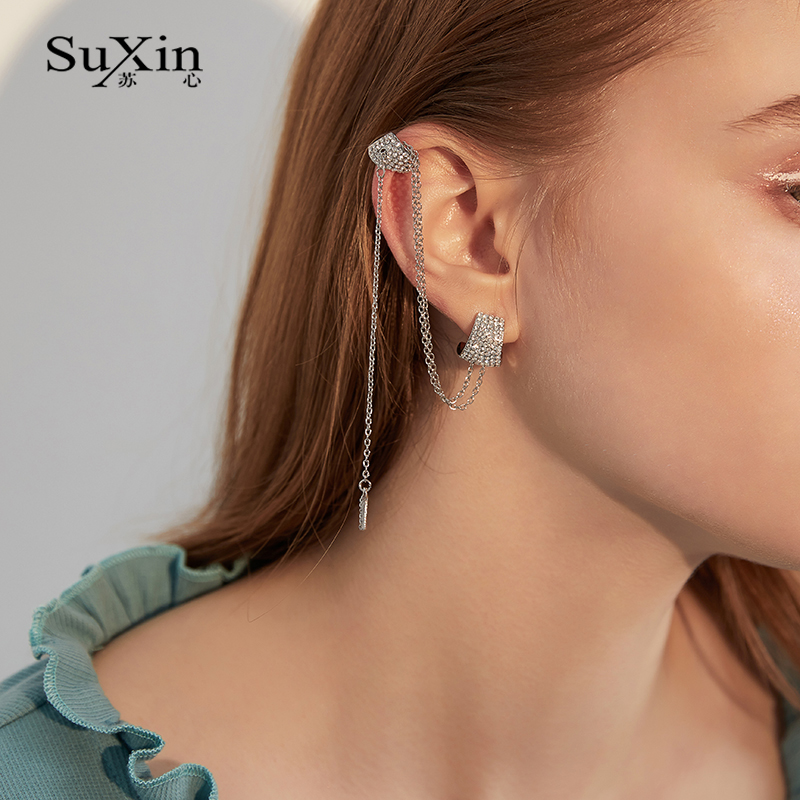 

SuXin earrings 2020 new simple single tassel earrings for women long artificial crystal pendant jewelry gift