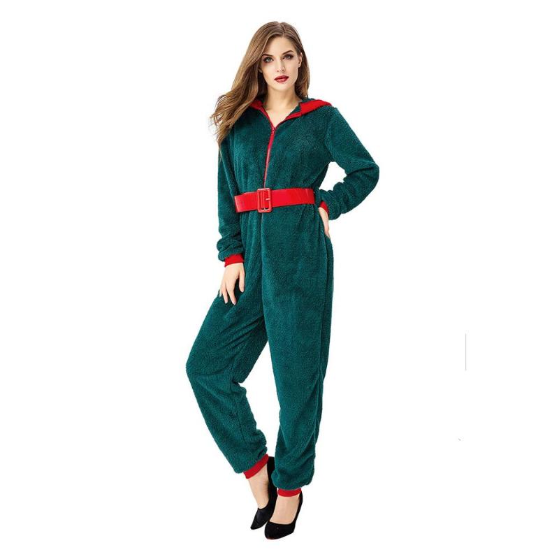 

Christmas Clothing Christmas Mom Long Sleeve Solid Hoodie Zipper Family Clothes Jumpsuit Pajamas Outfit Party Jumpsuit, Girl green