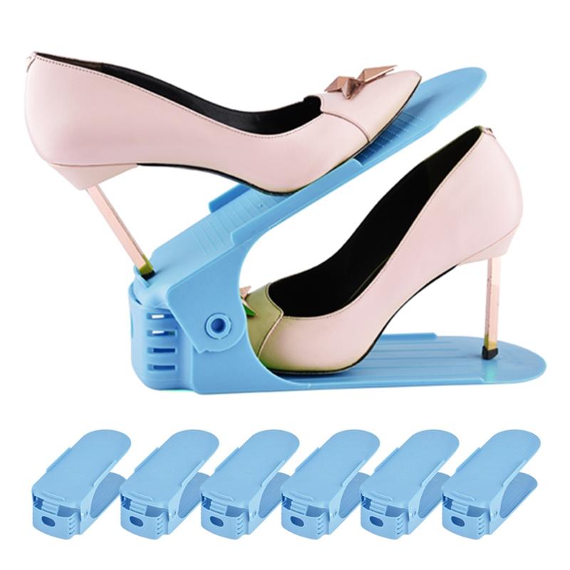 

6Pcs/Set Double Shoe Rack Adjustable Slipper Organizer Shoes Display Shoe Holder Storage Stand Space Saver Home Organize Tool