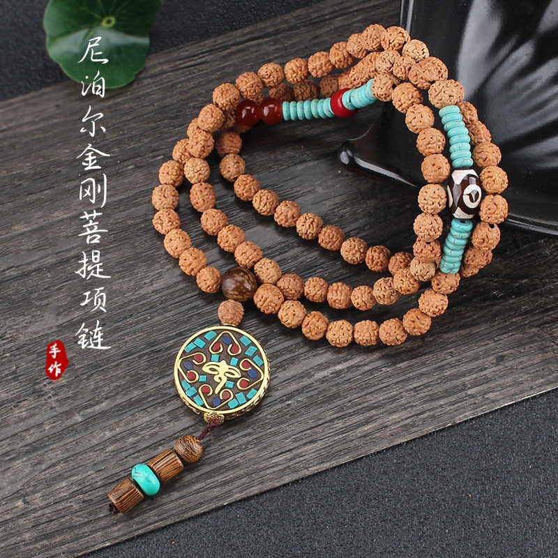 

Natural Rudraksha Beads Prayer Necklace Tibetan Classic Nepal OM Pendant Necklace Yoga Meditation Strand Mala Healing Jewelry