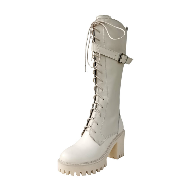 

2020 Sexy Platform Women Women Knee High Boots Genuine Leather Night Club Shoes Woman Winter Warm Long Riding Boots, Beige