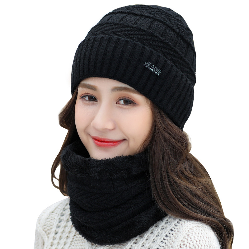 

2pcs Women Winter Knitted Beanies Hat Thick Soft Warm Coarse Large Solid Hat Female Ski Bonnet Skullies Beanies Cap, Black