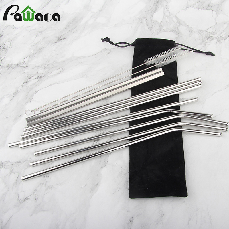 

10 pcs Portable Metal Straws with Storage Bag Reusable Drinking Straws Creative Party Straw 304 Stainless Steel Bar Supplies