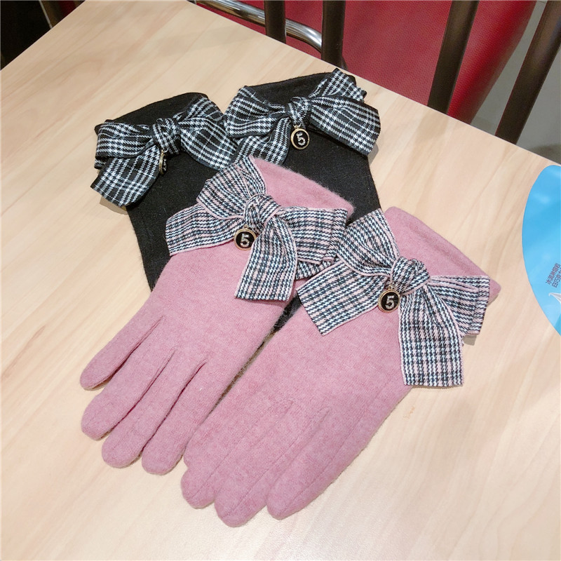 

women Korean touch gloves screen five finger double cashmere thick winter student gloves