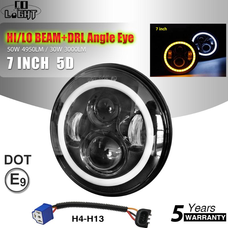 

CO LIGHT 50W 30W 7Inch LED Headlights Angle Eyes E9 Hi/Low Beam 7" Round Headlamp DRL for Motorcycle Lada 4x4 Urban Niva 12V 24V