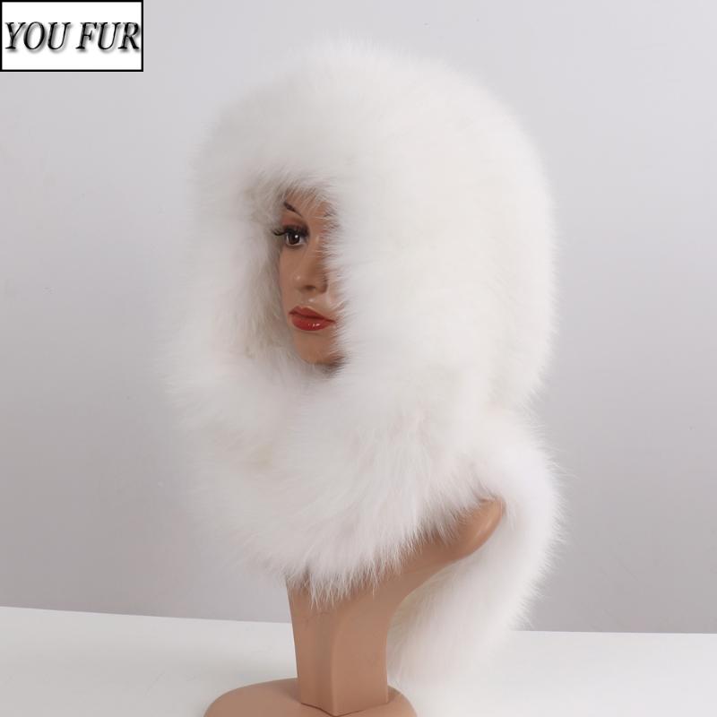 

New Arrival Lady Real Fur Hat&Scarf Winter Warm Fluffy Natural Fur Hats&Scarves Women Knitted Genuine Hooded Muffle, Black