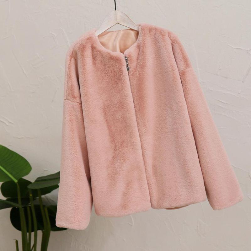 

Faux Fur Coat Plus Size Women Autumn Winter Fluffy 2020 Plush Coat Solid Long Sleeve Cardigan Warm Soft Outwear, Red