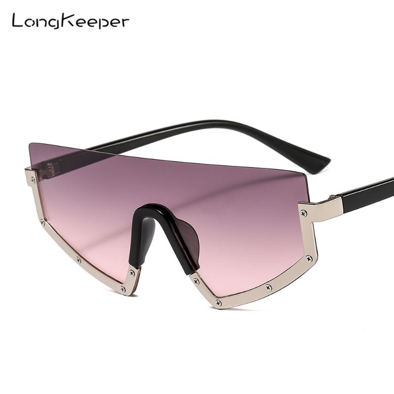 

Vintage Semi-rimless Sunglasses Women Men Luxury Fashion One Piece Lens Metal Half Frame Eyewear Flat Top Sun Glasses For Ladies