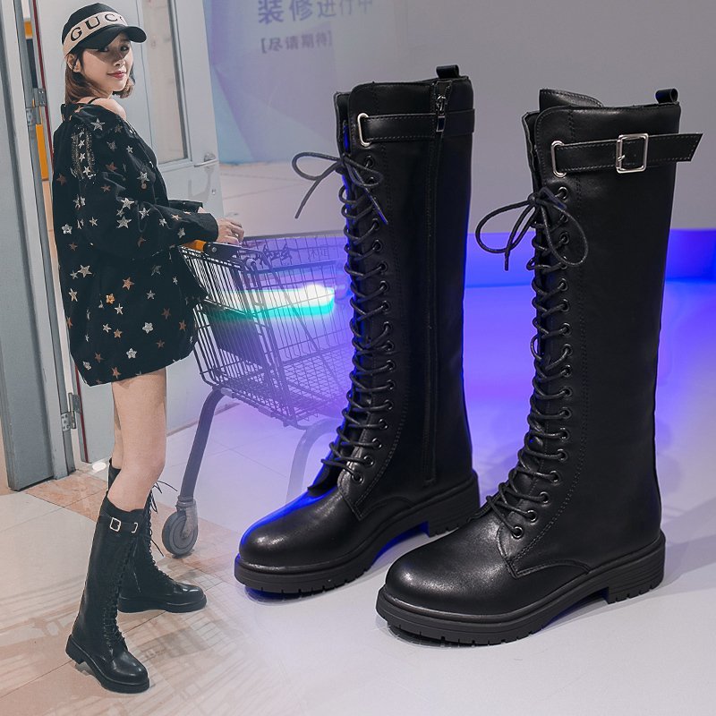

Size 35-40 2020 Mid Calf Rain Women's Boots Winter Autumn Locomotive Shoes Woman Med Heels Fashion Ladies British Boot, Black