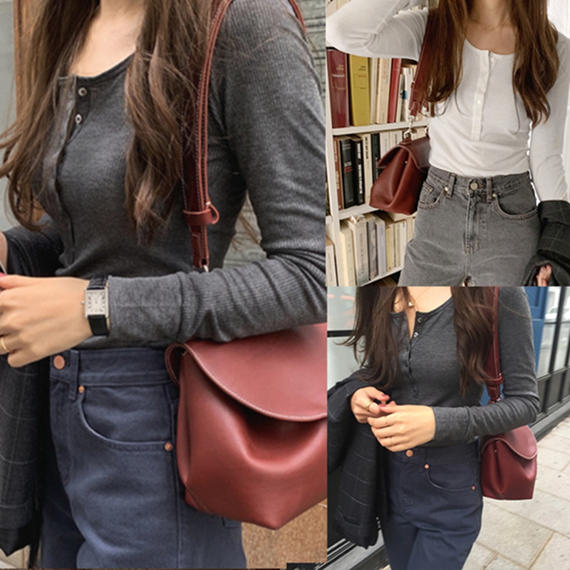 

Korean Temperament All-Match Basic Thread T-Shirt Bottoming Shirt, Gray