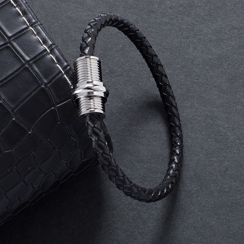 

Black Braided Leather Rope Bracelet Men Jewelry Unique Multicolor Stainless Steel Magnetic Buckle Charm Women Bracelets