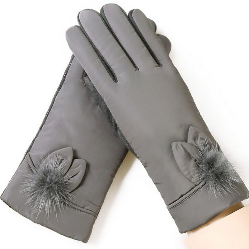 

New Female Winter Outdoor Sports Warm Windproof Touch Screen Gloves Fashion Women Bow Plush Gloves Ladies Cashmere Mittens 28