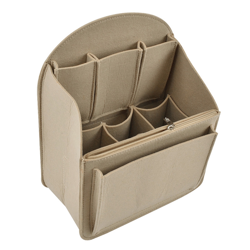

Makeup Bag Insert Travel Organizer Felt Bag Insert Cosmetic with Multi-Pockets Makeup Case Handbag Multifunction Storage B, Beige