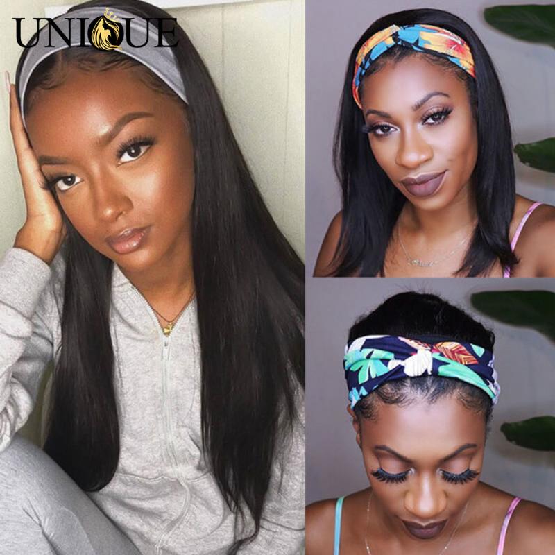 

Headband Human Hair Wig Straight None Lace Front Wigs Glueless Brizilian Virgin Hair Machine Made Headband Wig for Black Women, As pic