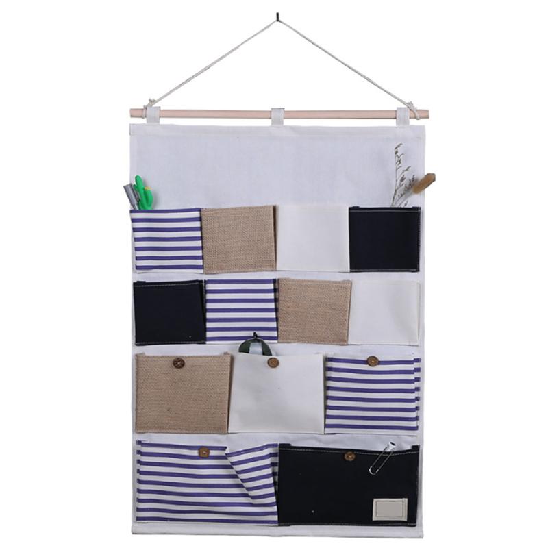

Folding Household Storage 13 Pockets Door Splice Retractable Bathroom Wall Hanging Bag Striped Towels Practical Bedroom