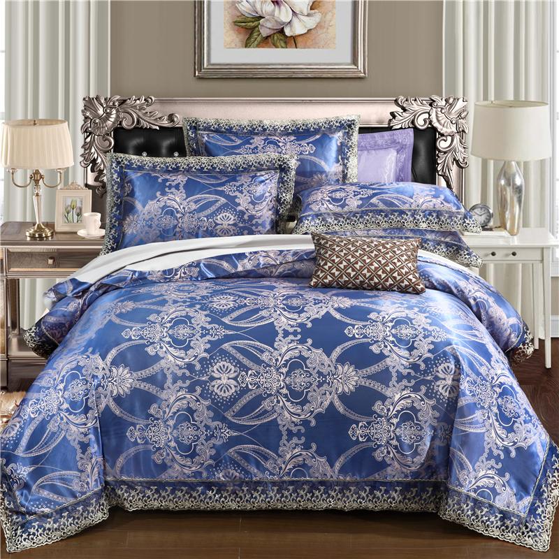 

New Luxury Silk Cotton Jacquard European classic Bedding Set Lace Duvet Cover set Bed Sheet Pillowcases  Queen King size 4pc, Lty13