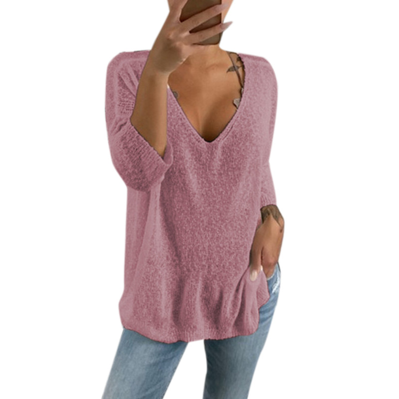 

Autumn Candy Color Women Sweaters V Collar Long Sleeve Thin Knitting Top Clothes Oversize Split Casual Ladies Irregular Jumpers, Beige