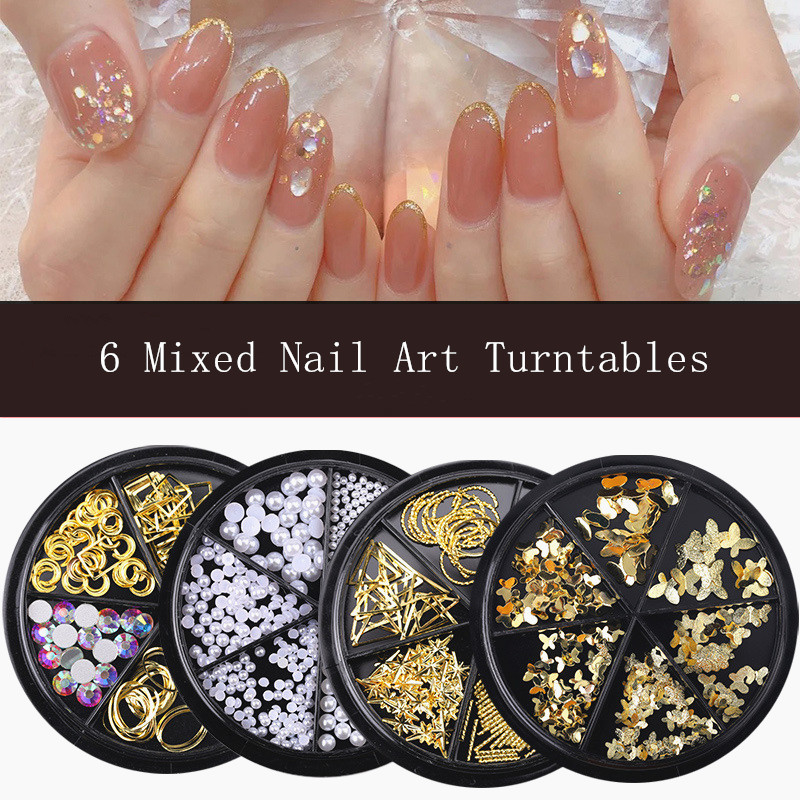 

3D Mixed Color Nail Rhinestone Glitter Nail Art Decorations Acrylic Pearl Butterfly Rivet Diamond Irregular Manicure Wheel Tips