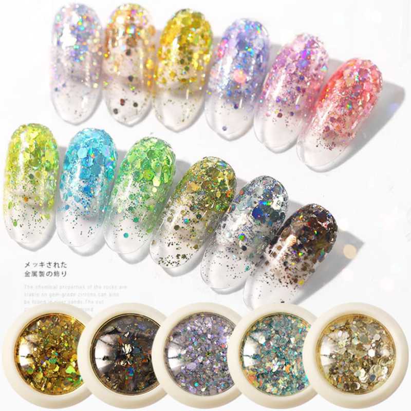 

Nail Art Sequins, Beauty Sequins, Dazzling Gradient Nail Art Glitter Sequins Laser Loose Powder 6 PCS