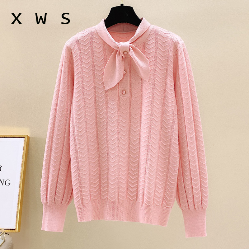 

chic Autumn winter thick Sweater Pullovers Women Long Sleeve casual warm basic bow neck Pink Sweater female knit Jumpers top