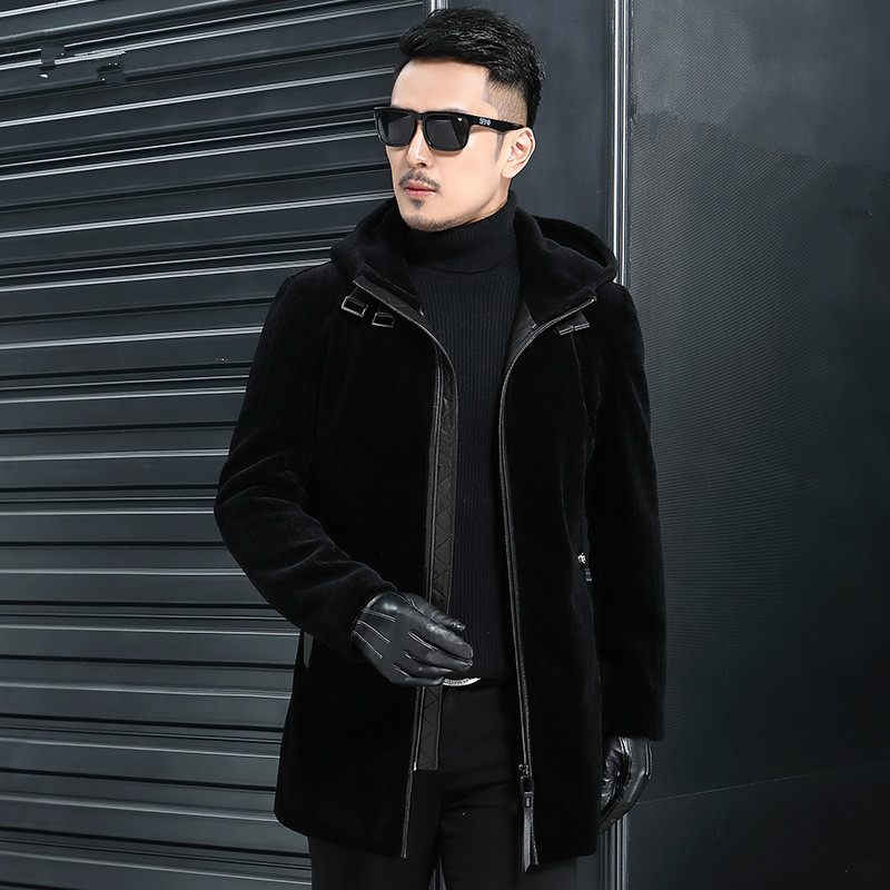 

Real Wool Fur Coat Autumn Winter Jacket Men Sheep Shearling Fur Coat Men Streetwear Long Jackets Plus Size JLK18SY18262 Y1997, Black