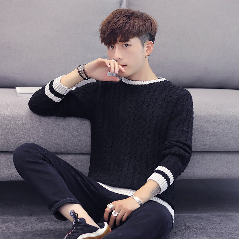 

okkdey2020 Autumn And Winter New Japanese Twist Stripe Color Matching Large Sweater Casual Fashion Versatile Men's Sweater Trend, Black