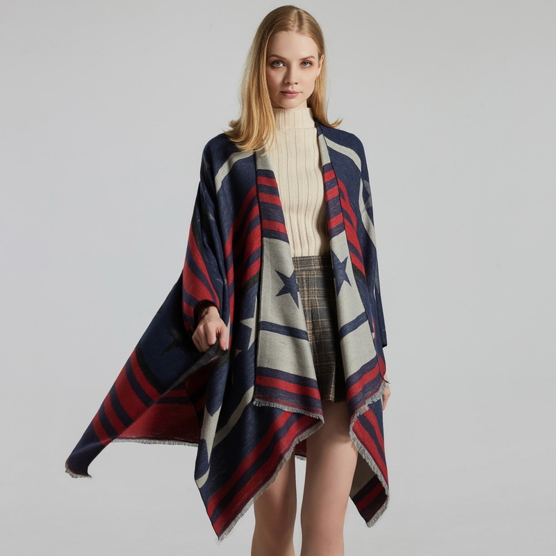 

2020 Hot Sale Adult Winter Hijab Factory Direct Sales Imitation Cashmere Shawl Women Jacquard Thickened Warm Split Large Cloak