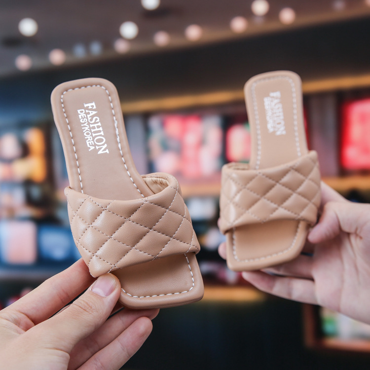 

Summer Medium Big Girls Drag Slippers Casual Simple Soft Children's Chic Suede Beach Sandals Kids Sequined Outdoor Leather Flats, Green