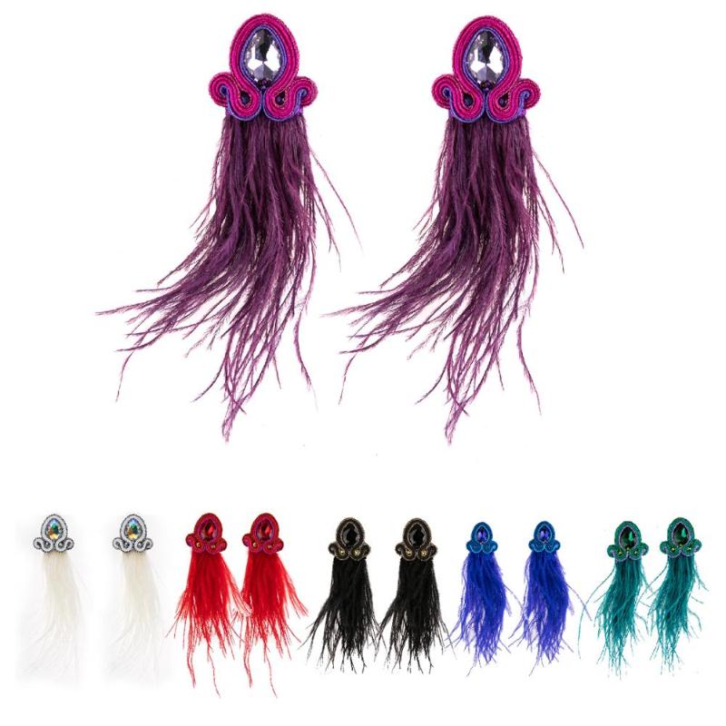 

KPacTa Fashion Soutache Handmade Bohemian Long Feather Tassel Earrings For Women Ethnic Jewelry Popular Accessories Oorbellen