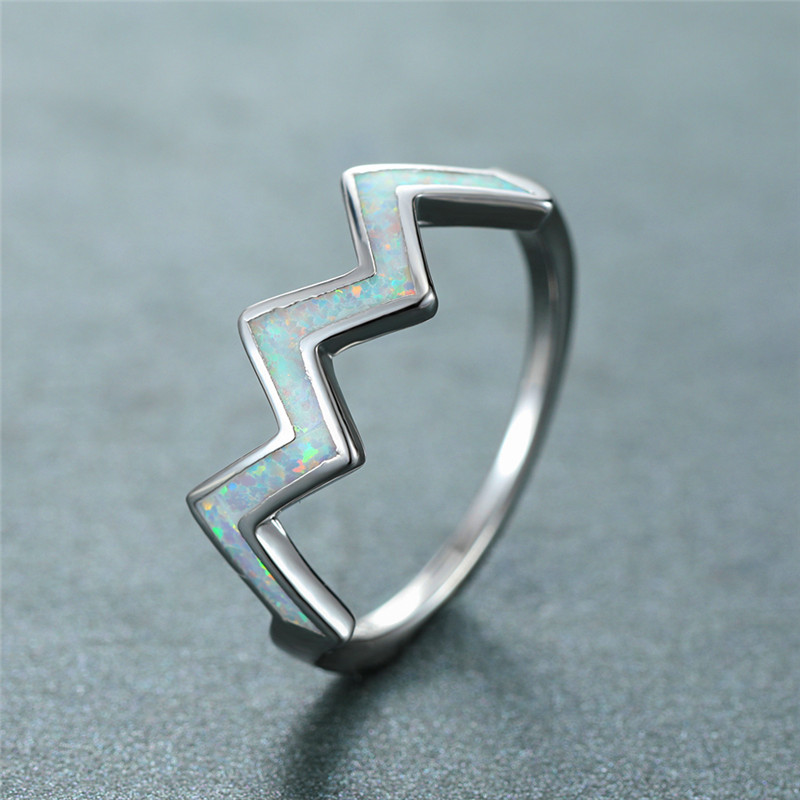 

Cute Female Blue White Opal Stone Ring Classic Silver Color Wedding Rings For Women Luxury Bridal Wave Love Engagement Ring