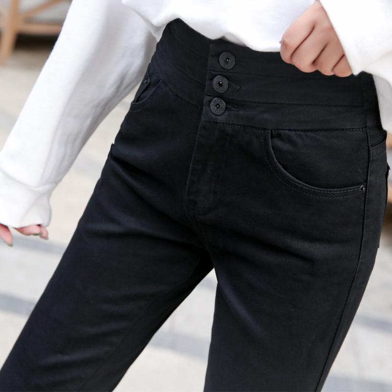 

High waist jeans female large size elastic autumn new Korean long tight skinny pants slim trousers, Black