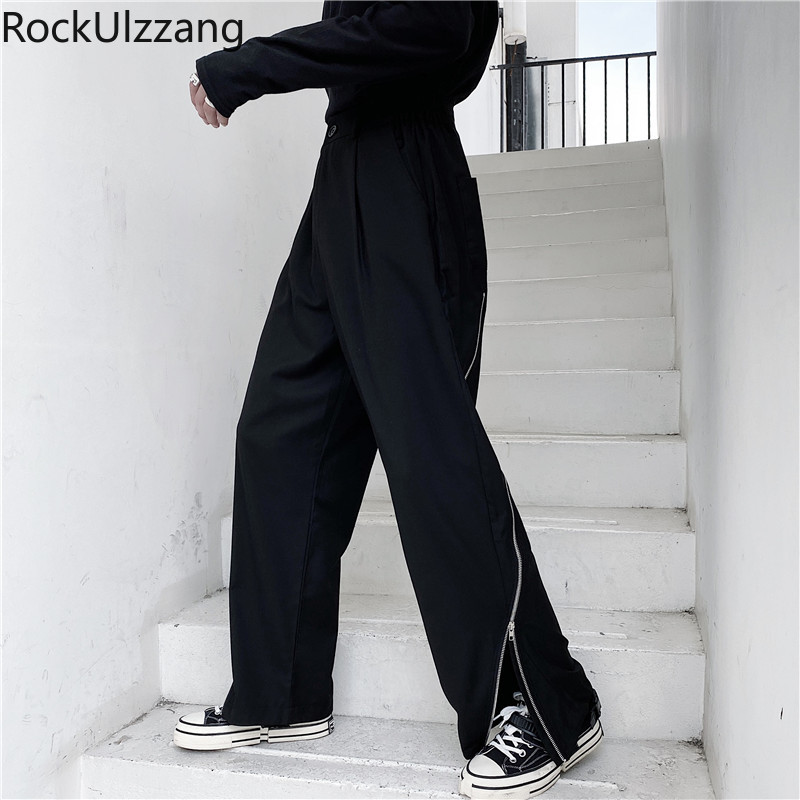 

Japanese Streetwear Fashion Black Solid Patchwork Irregular Zipper Harem Loose Straight Plus Size Men Pant Korean Woman Trouser