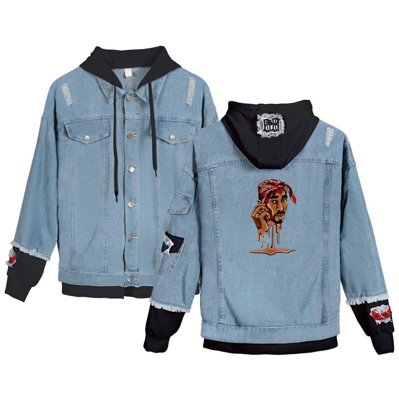 

Fashion-Rapper 2pac Winter Men Jacket and Coat Tupac Amaru Shakur Hooded Denim Jacket Fashion Mens Jean Jackets Outwear Male Cowboy, 006