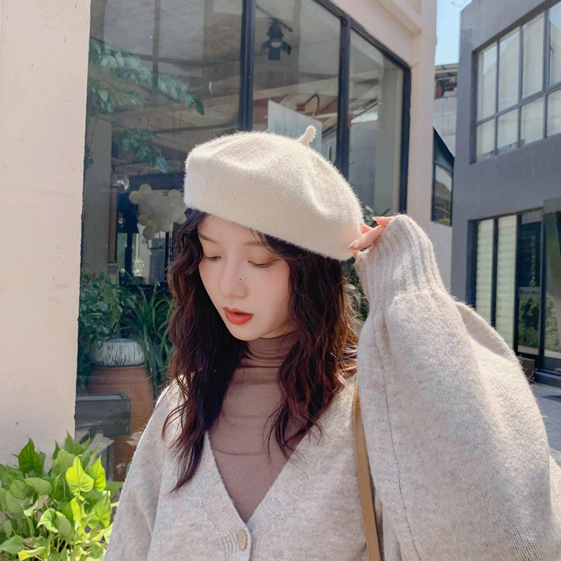 

Chenille beret female autumn and winter sweet and cute painter hat British retro art buddy hat