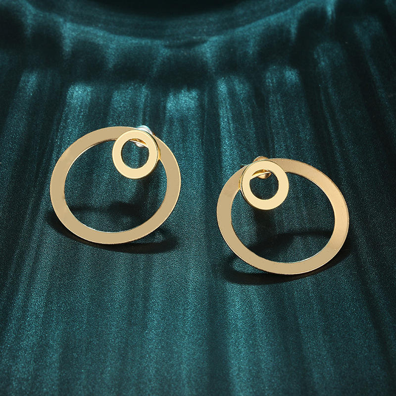 

Women Ladies Female Punk Party Club Casual Elegant Leisure Geometric Circular Double Gold Earrings Personality Jewellery