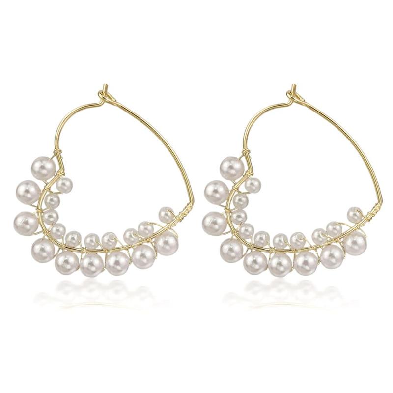 

MANILAI Imitation Pearl Big Hoop Earrings For Women 2020 Copper Heart Statement Earrings Brincos Female Handmade Jewelry