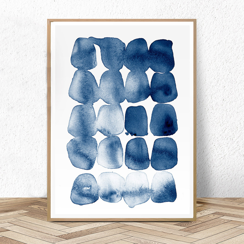 

Abstract Print Watercolour Wall Art Canvas Painting Modern Minimalist Navy Blue Brush Stroke Posters Pictures for Living Room